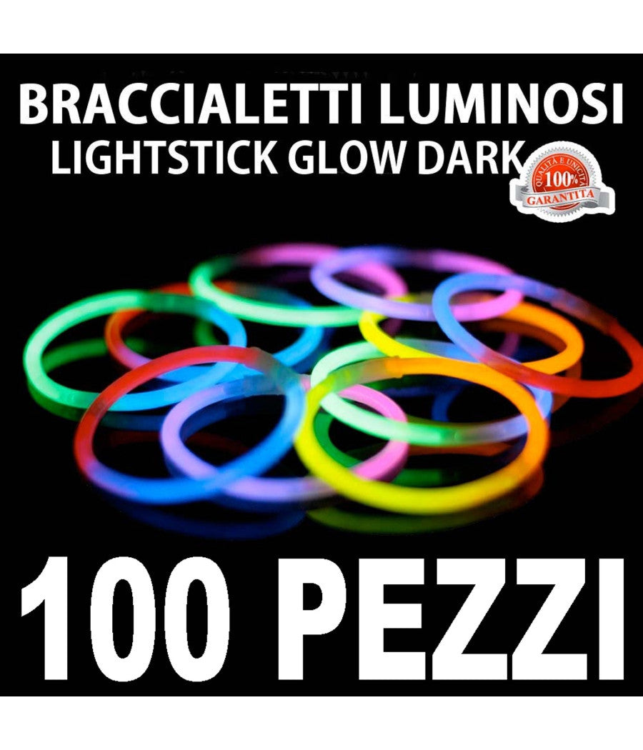 Bracciali Luminosi 100 Pezzi Braccialetti Glow Disco Lightsticks Fluorescenti         