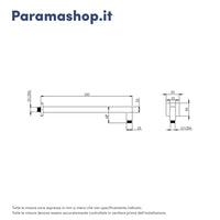 Braccio doccia squadrato in ottone nero opaco 35 cm