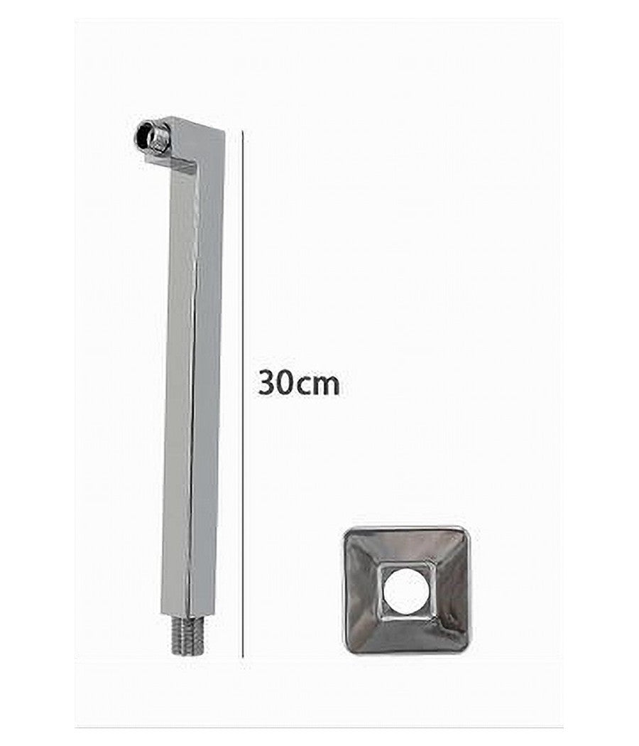Braccio Doccia In Ottone Cromato Quadrato Per Soffione Con Rosone 30 Cm 59492         
