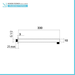 Braccio doccia nero opaco quadrato 30 cm in acciaio