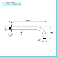 Braccio doccia nero opaco tondo 33 cm in acciaio