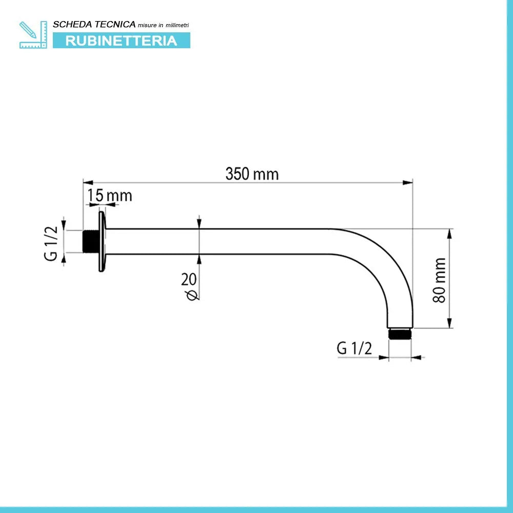 Braccio doccia satinato 35 cm design tondo in acciaio inox
