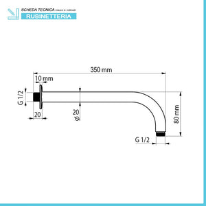 Braccio Doccia tondo Curvo Lungo 35 cm in acciaio Cromo