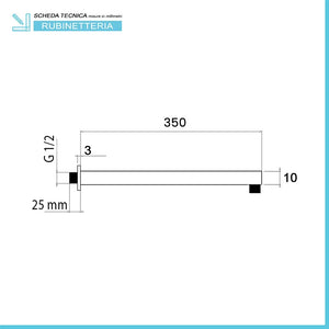 Braccio per soffione doccia 35 cm quadrato in acciaio nero opaco