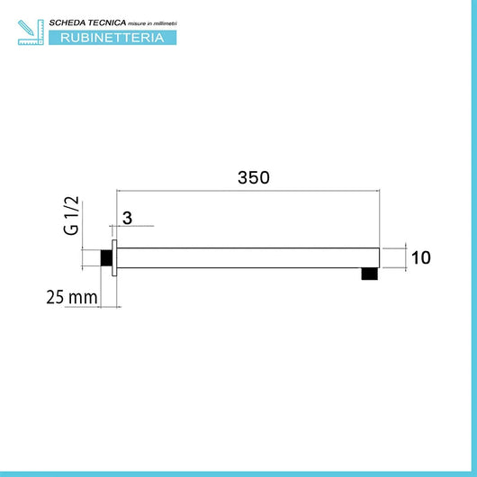 Braccio per soffione doccia 35 cm quadrato in acciaio nero opaco