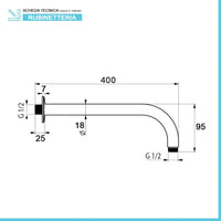 Braccio per soffione doccia 40 cm tondo in acciaio nero opaco