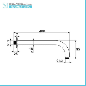 Braccio per soffione doccia 40 cm tondo in acciaio nero opaco
