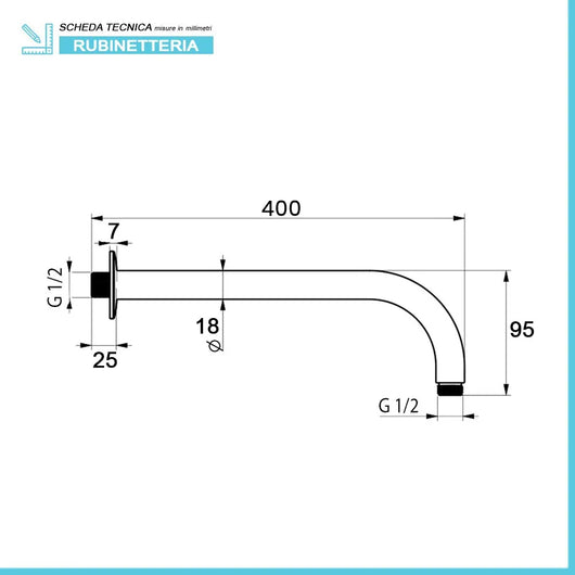 Braccio per soffione doccia 40 cm tondo in acciaio nero opaco