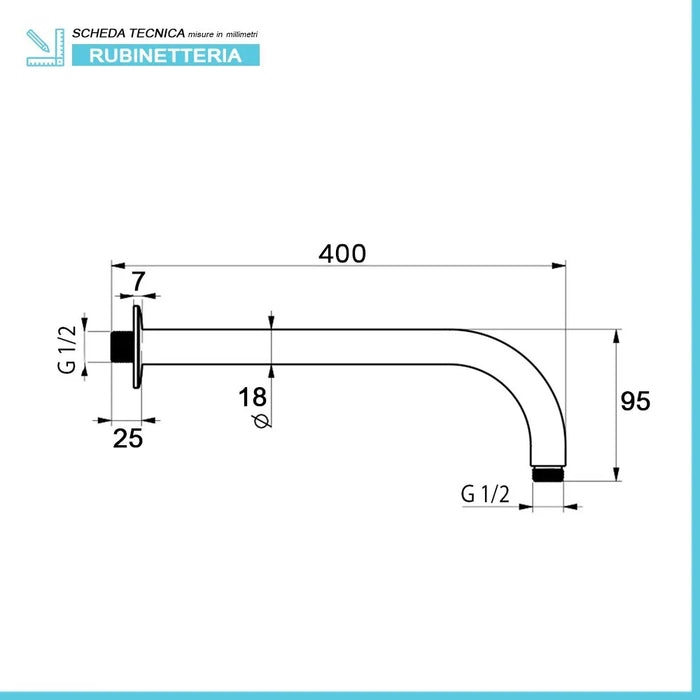 Braccio per soffione doccia 40 cm tondo in acciaio nero opaco