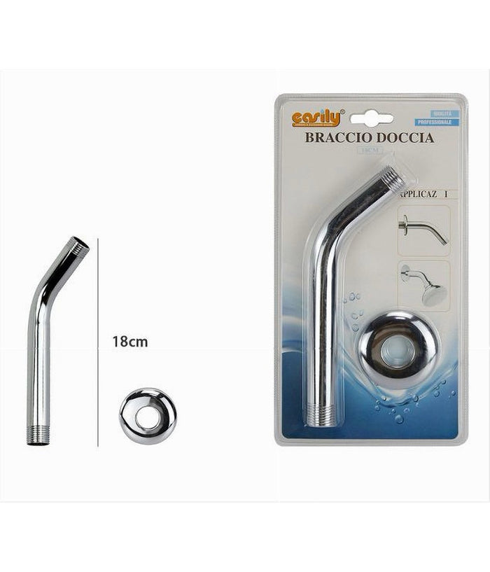 Braccio Per Soffione Doccia Bagno Tondo In Acciaio Cromato Con Rosone 18cm 59498         