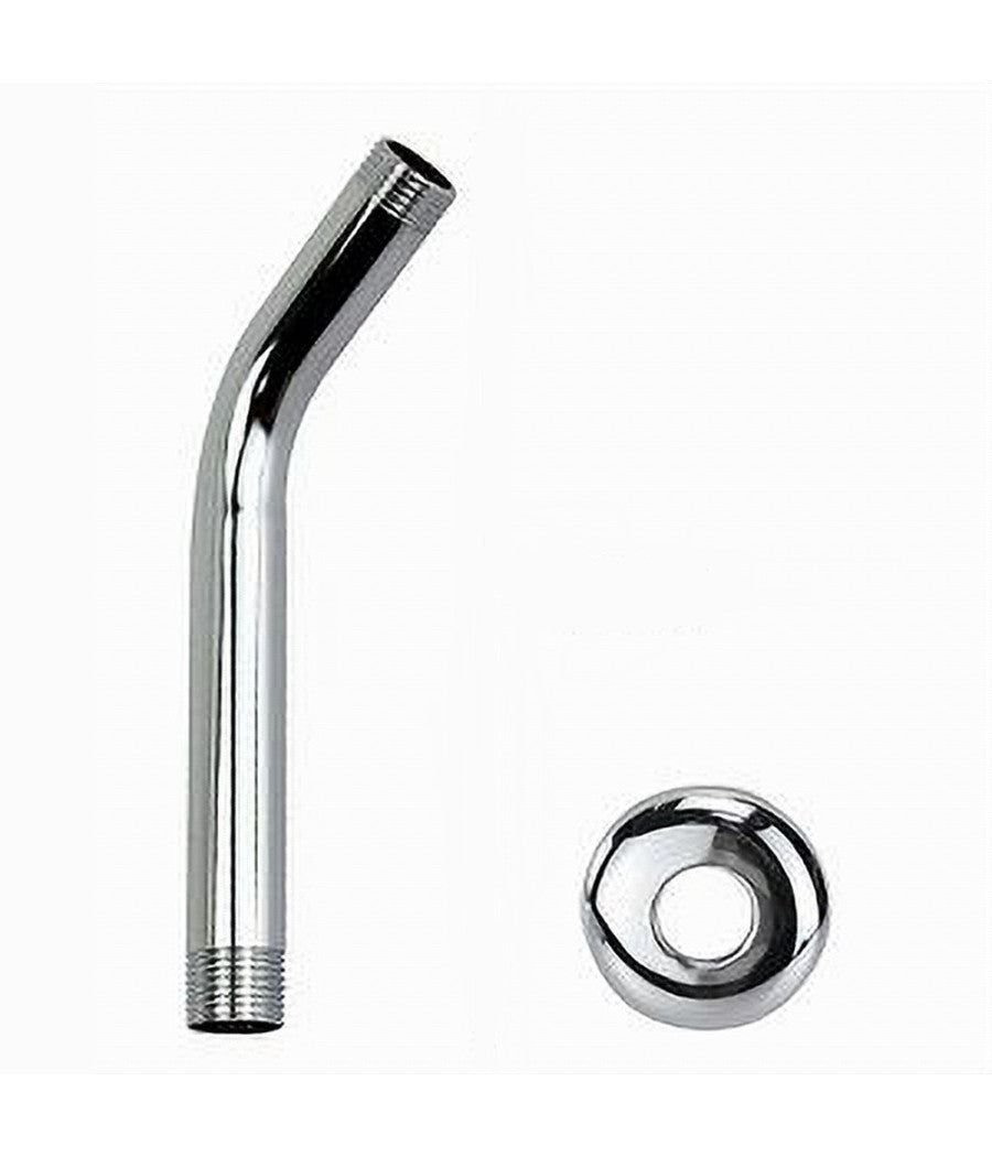 Braccio Per Soffione Doccia Bagno Tondo In Acciaio Cromato Con Rosone 18cm 59498         