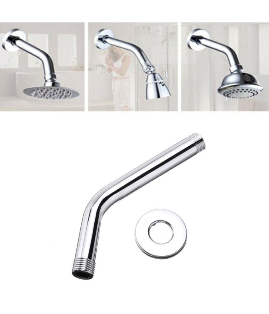 Braccio Per Soffione Doccia Bagno Tondo In Acciaio Cromato Con Rosone 18cm 59498         