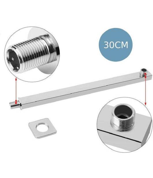 Braccio Per Soffione Doccia Quadrato In Ottone Cromato Completo Di Rosone 30cm         