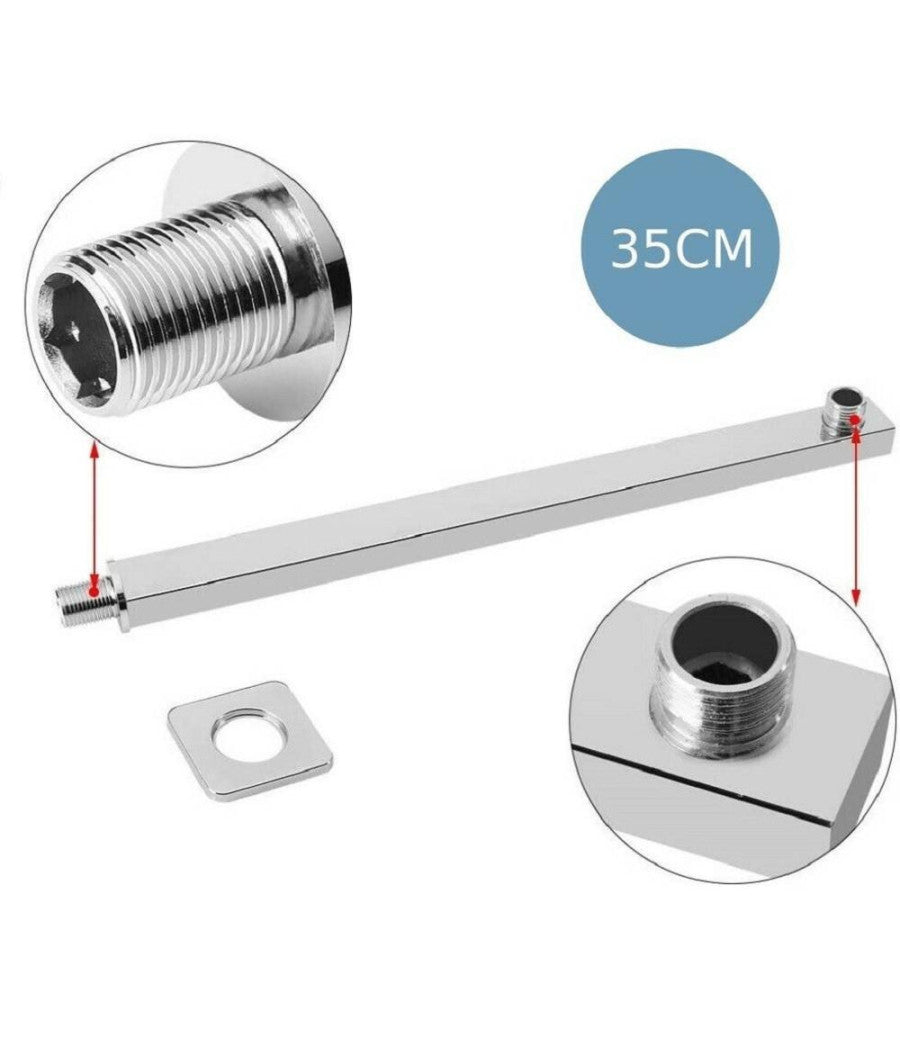 Braccio Per Soffione Doccia Quadrato In Ottone Cromato Completo Di Rosone 35cm         