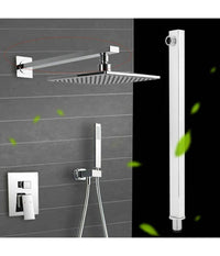 Braccio Per Soffione Doccia Quadrato In Ottone Cromato Completo Di Rosone 35cm         