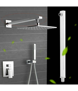 Braccio Per Soffione Doccia Quadrato In Ottone Cromato Completo Di Rosone 35cm         