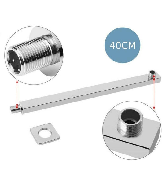 Braccio Per Soffione Doccia Quadrato In Ottone Cromato Completo Di Rosone 40cm         