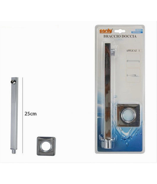 Braccio Per Soffione Doccia Quadrato In Ottone Cromato Con Rosone 25 Cm 59494         