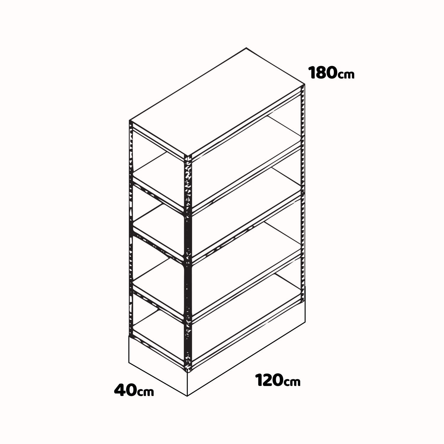 Brace 120 - Scaffale per carichi pesanti, in metallo e MDF, con 5 ripiani regolabili 180x120x40 cm