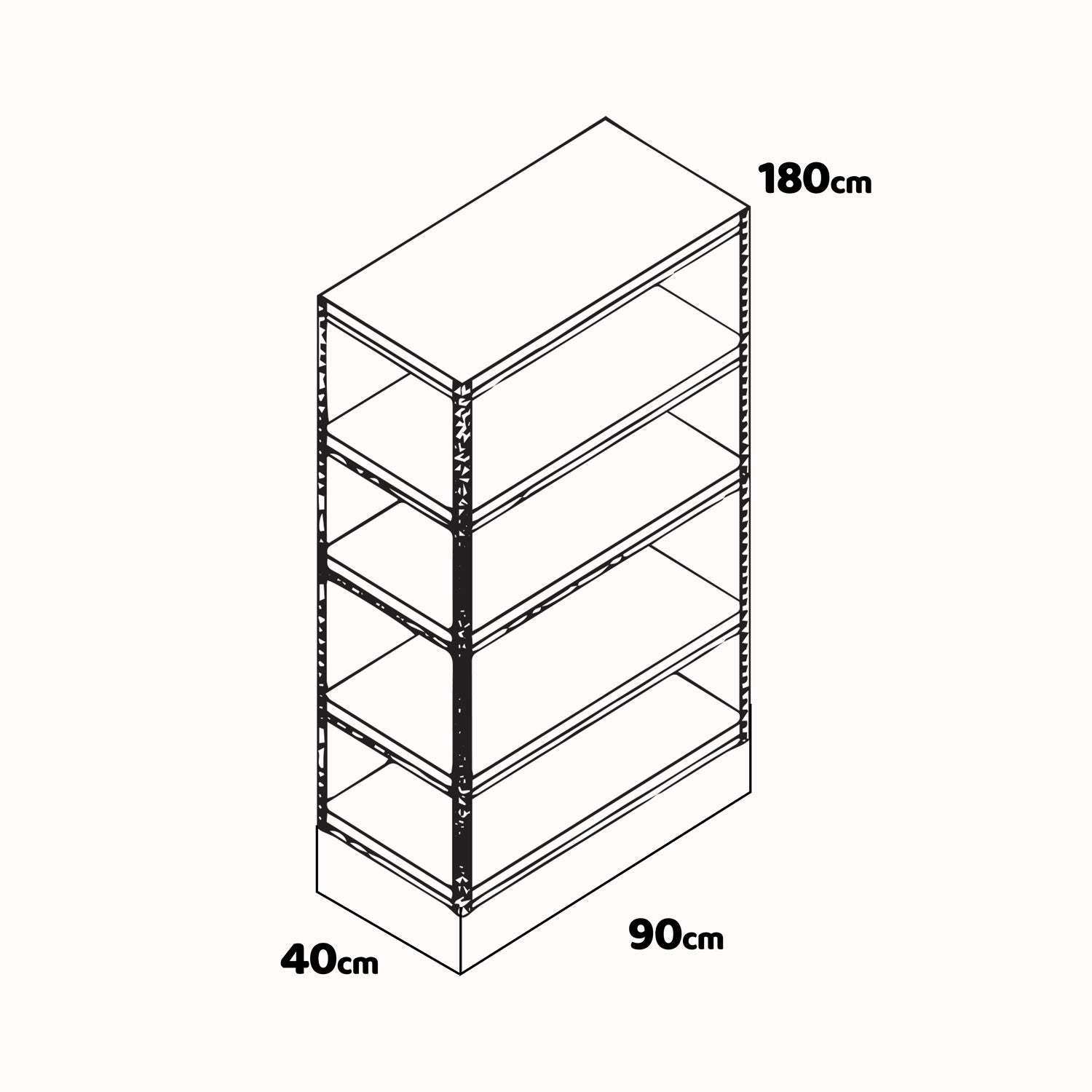 Brace 90 - Scaffale per carichi pesanti, in metallo e MDF, con 5 ripiani regolabili 180x90x40 cm