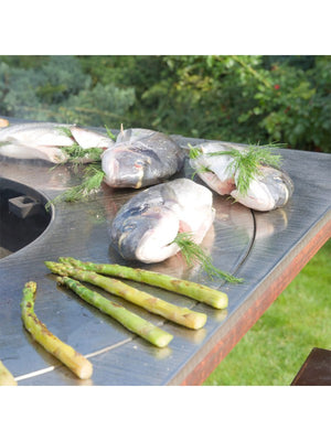 Braciere da giardino, Barbecue con foro per wok e copertura protettiva - G1 corten