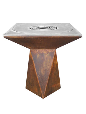 Braciere da giardino, Barbecue con foro per wok e griglia con gambe in acciaio - G1 corten