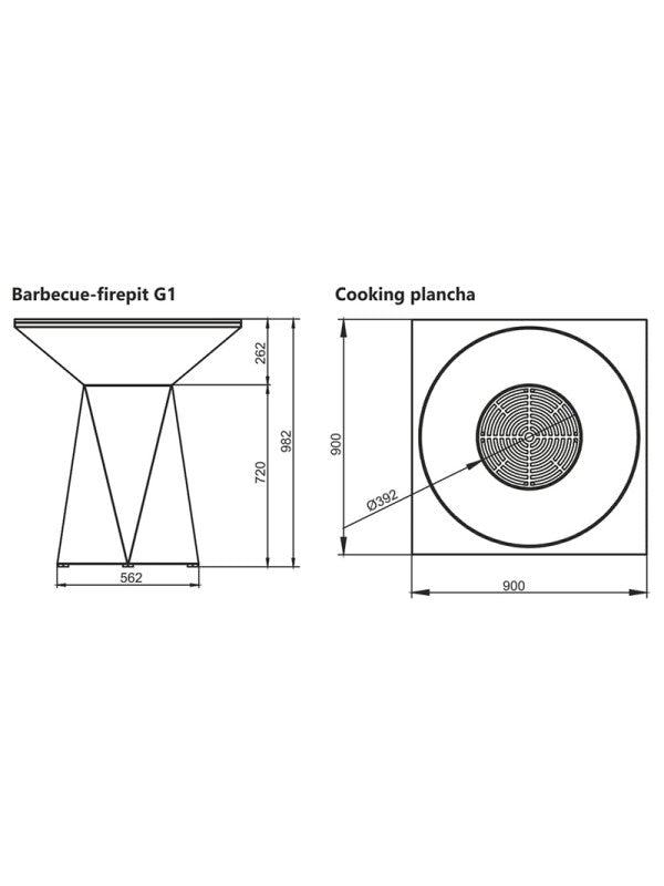 Braciere da giardino, Barbecue con foro per wok e griglia con gambe in acciaio - G1 corten