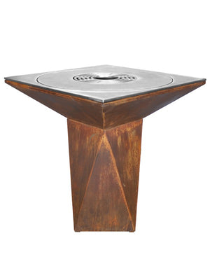 Braciere da giardino, Barbecue con foro per wok e griglia con gambe in acciaio - G1 corten