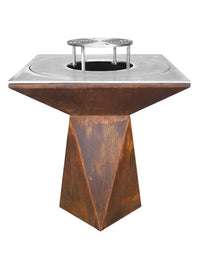 Braciere da giardino, Barbecue con foro per wok e griglia con gambe in acciaio - G1 corten