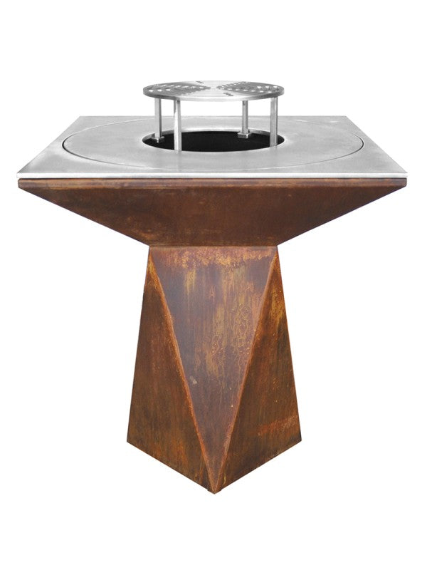 Braciere da giardino, Barbecue con foro per wok e griglia con gambe in acciaio - G1 corten