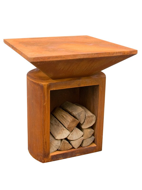 Braciere da giardino, Barbecue con foro per wok, griglia con gambe in acciaio e copertura protettiva - G2 corten