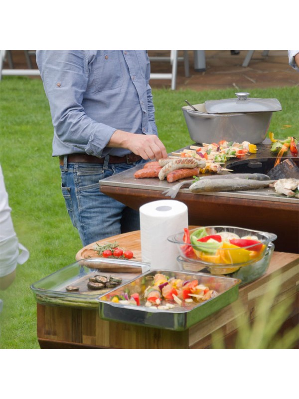 Braciere da giardino, Barbecue con foro per wok, griglia con gambe in acciaio e copertura protettiva - G2 corten