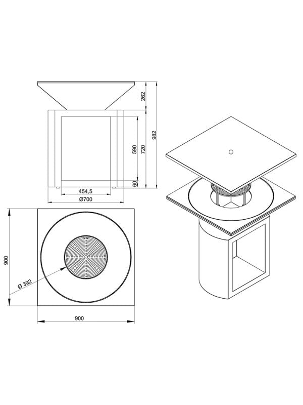 Braciere da giardino, Barbecue con griglia con gambe e copertura protettiva - G2 grafite