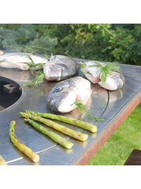 Braciere da giardino, Barbecue con foro per wok e griglia con gambe in acciaio - G2 corten