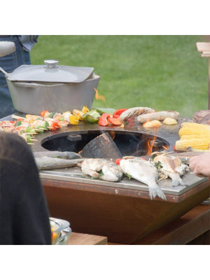 Braciere da giardino, Barbecue con griglia con foro per wok in acciaio - G2 corten