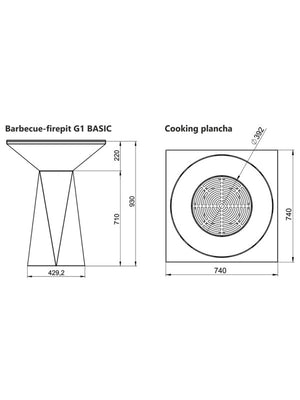 Braciere da giardino, Barbecue con grglia con gambe e copertura protettiva - G1 Basic corten