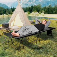 Letto per escursioni regolabile in altezza con estensori per gambe tasca laterale portatile per viaggi spiaggia-2-in-1 brandina da campeggio Nero