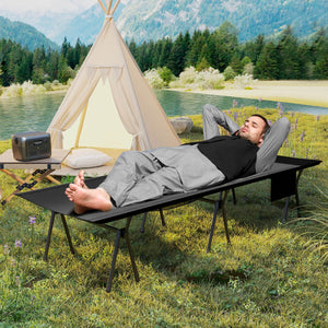 Letto per escursioni regolabile in altezza con estensori per gambe tasca laterale portatile per viaggi spiaggia-2-in-1 brandina da campeggio Nero