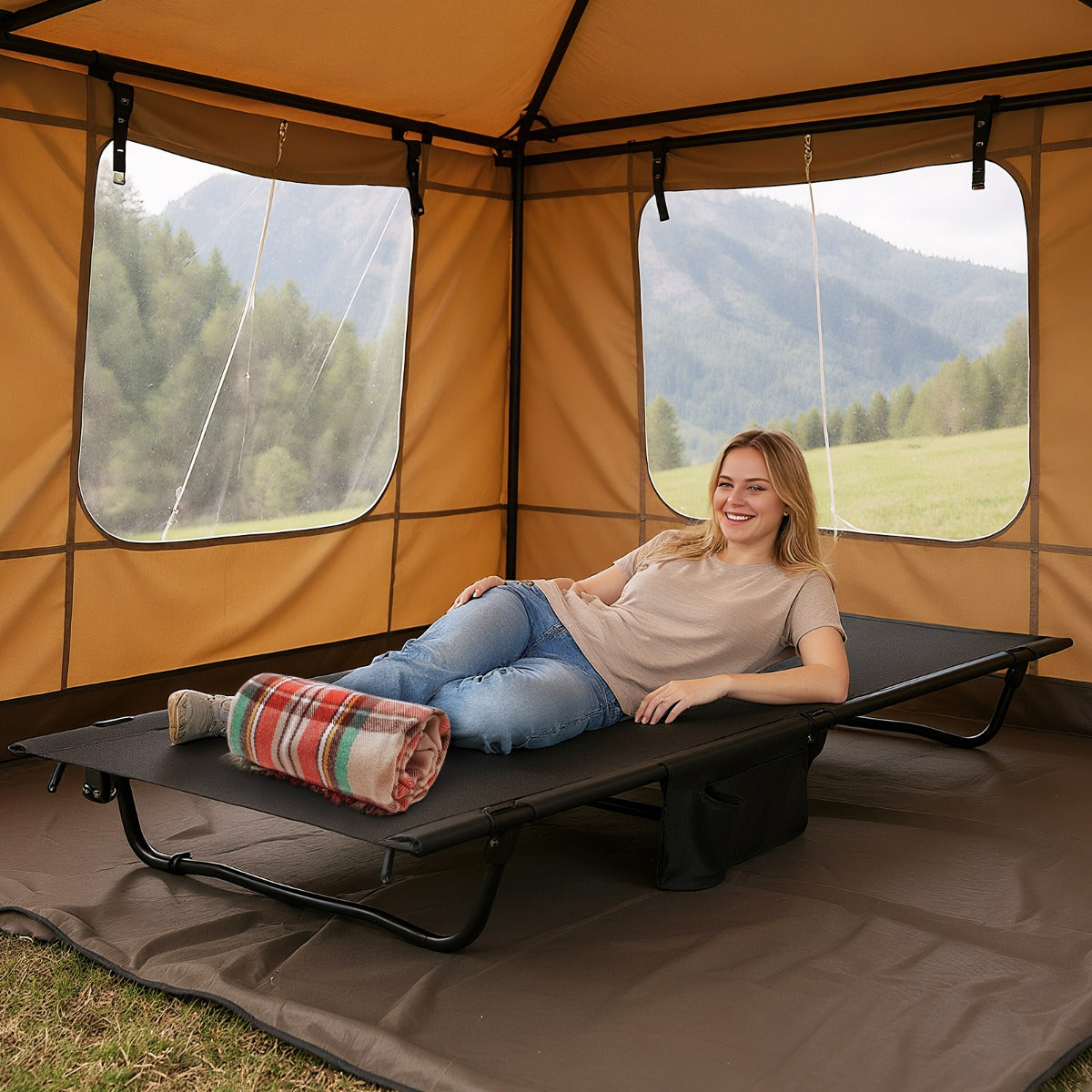 Brandina da campeggio ultralight per adulti con tasca laterale, Brandina compatta per viaggi all'aperto e casa e spiaggia Nero-Letti e sacchi a pelo