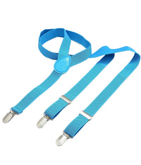 Bretelle Elasticizzate Tinta Unita Uomo Donna Cinghia Regolabile Azzurre         