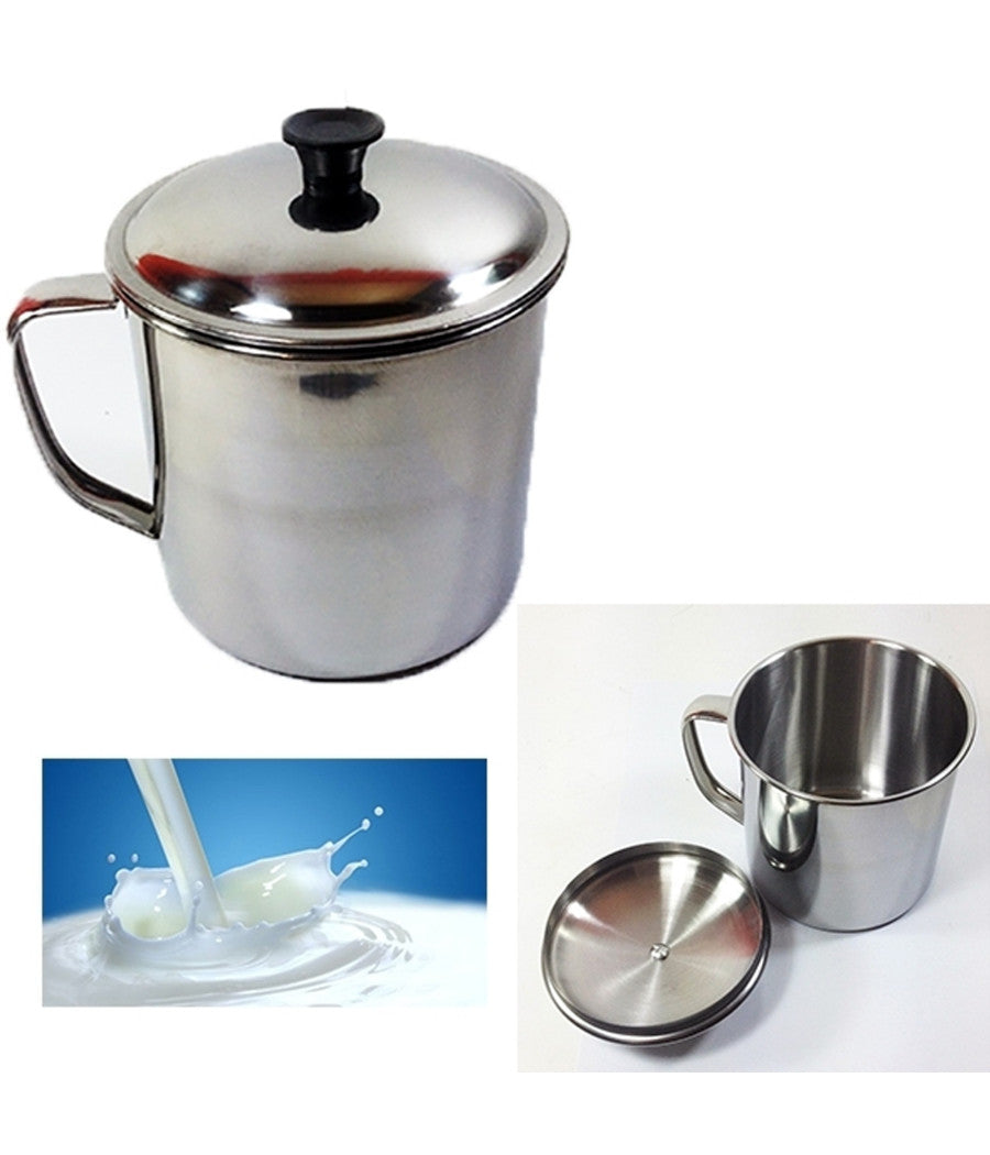 Bricco Bollilatte Con Coperchio 10cm Contenitore Latte Caffè Acciaio Pentolino         