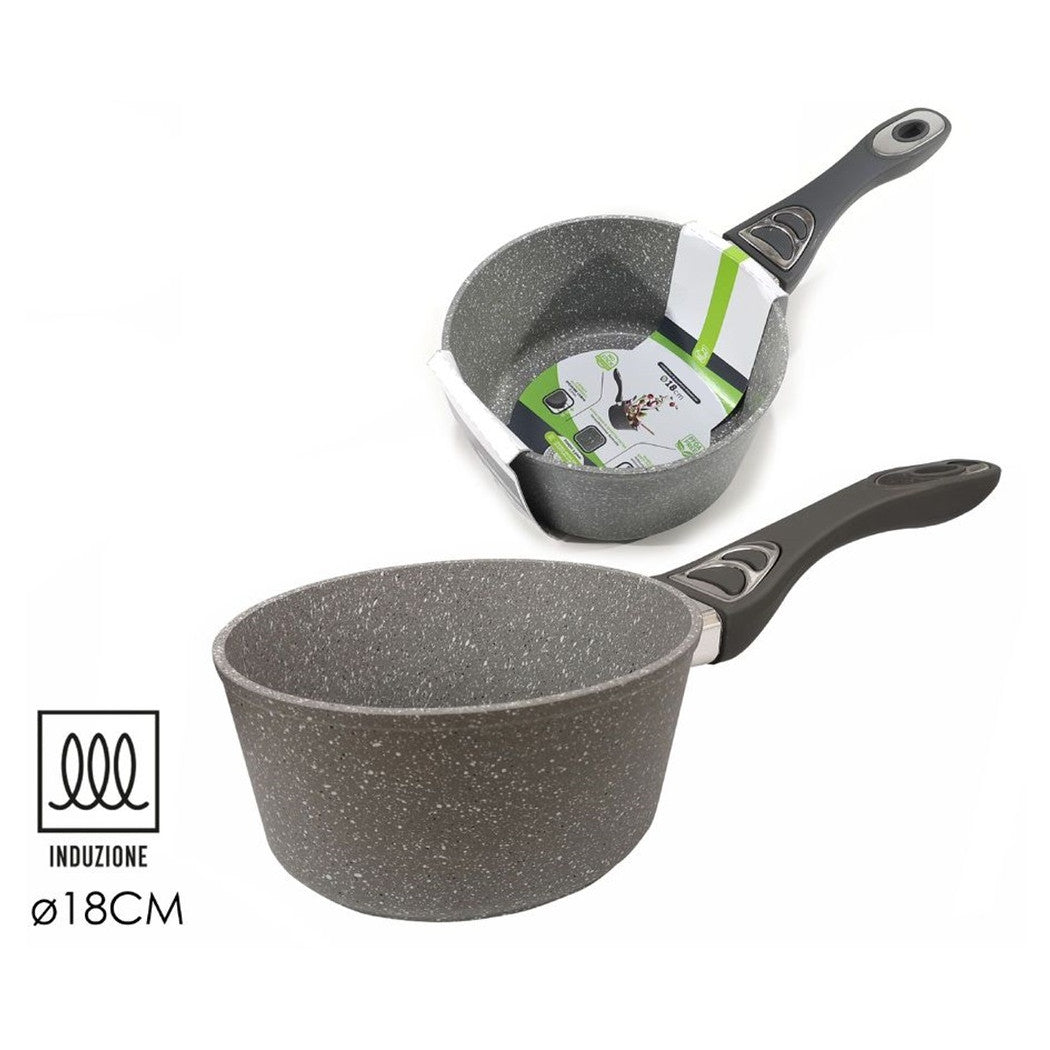 Trade Shop - Brocca Per Latte In Alluminio Antiaderente Rivestimento Pietra Manico Soft-touch ⌀16/18cm -