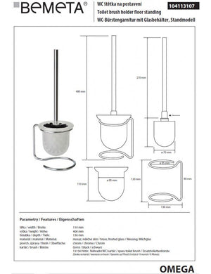 Scopino in vetro su supporto nero spazzolato OMEGA 11x40x13 cm