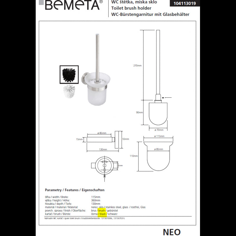 Scopino NEO nero, tazza in vetro 32,5x14,5x11,5cm