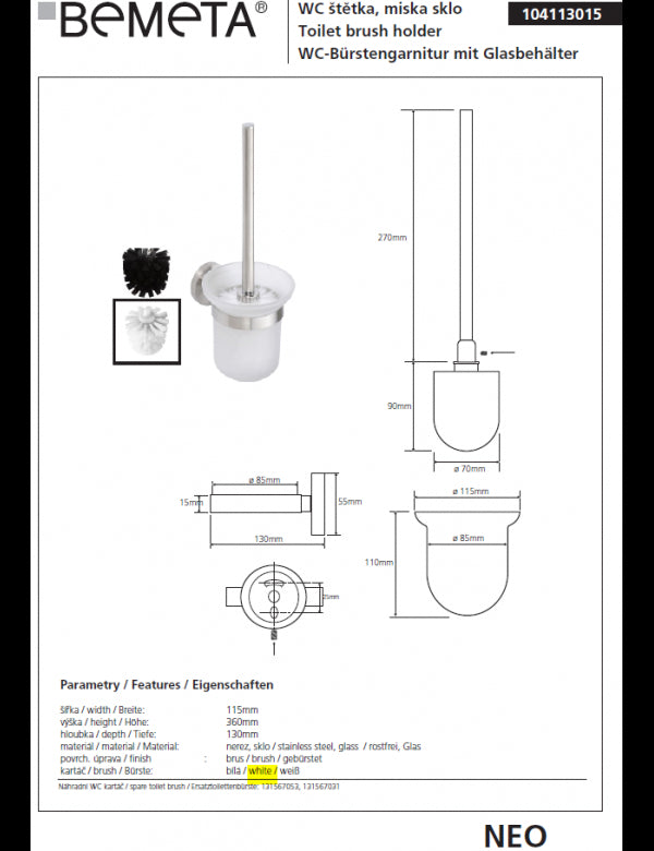 Scopino NEO bianco, tazza in vetro 32,5x14,5x11,5cm