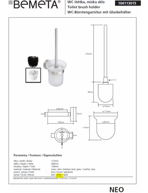 Scopino NEO bianco, tazza in vetro 32,5x14,5x11,5cm