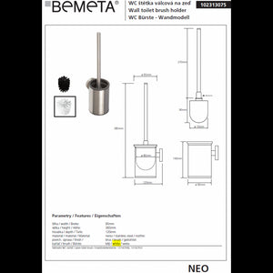 Scopino per WC NEO nero in acciaio inox 34x13,5cmxØ9cm