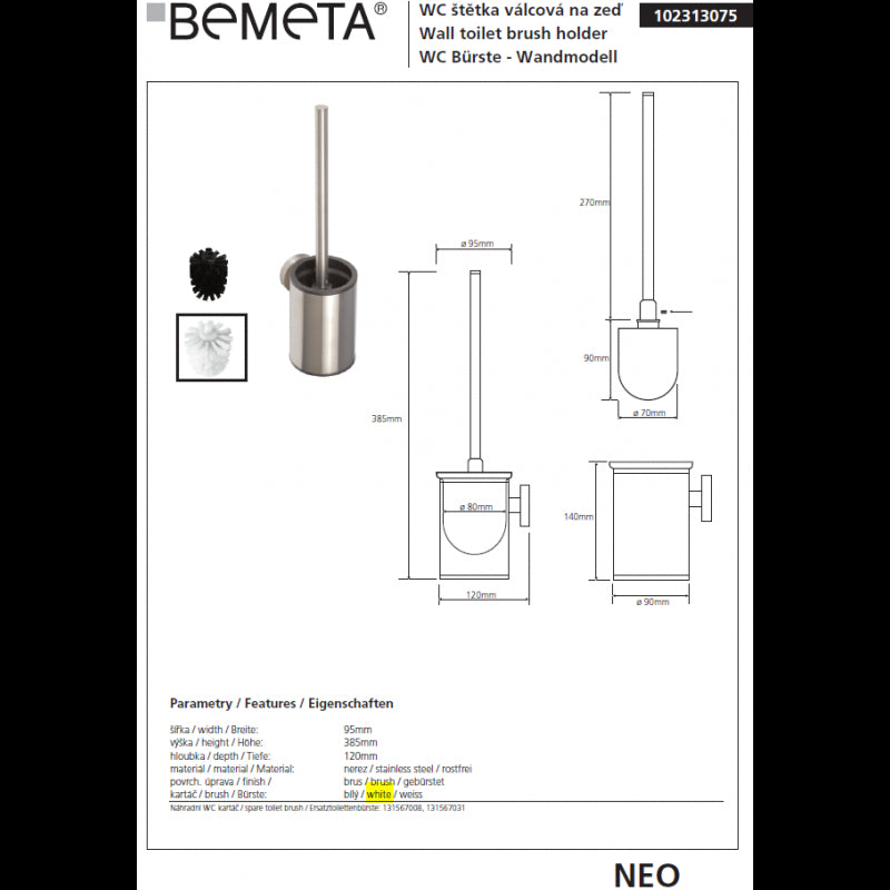 Scopino per WC NEO nero in acciaio inox 34x13,5cmxØ9cm