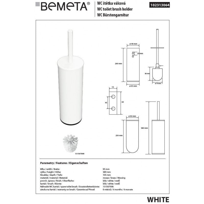 Scopino da parete BIANCO in ottone bianco 38 cm