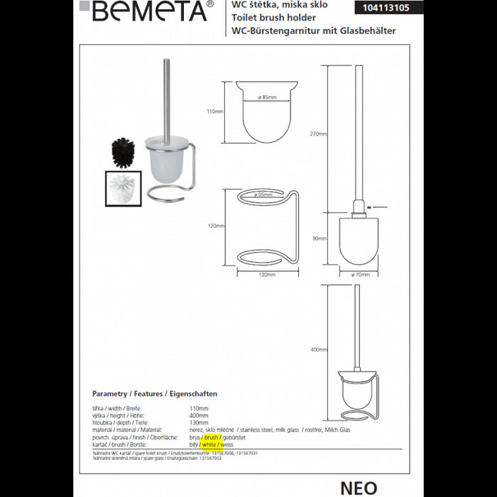 Scopino NEO bianco, tazza in vetro 40x11x13cm